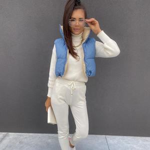 Offre Spéciale réversible sans manches bouffée manteau femmes coton bulle <span class=keywords><strong>veste</strong></span> manteaux dames coton contraste couleur bouffant gilet - Product Image 2