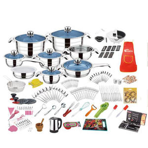 FUNITE Ensemble de Cuisson 220 Pièces en Acier Inoxydable avec Casseroles <span class=keywords><strong>et</strong></span> Poêles, Construction Métallique Durable, Compatible Induction, Couvercle en Verre - Product Image 1