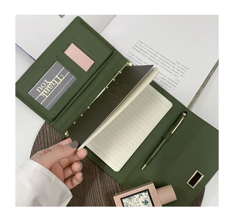 Grosir Kustom Hadiah Bisnis Set Pena 6 Cincin Notebook A5 Pu Kulit Perencana Binder Jurnal dengan Logo