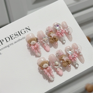 <span class=keywords><strong>Uñas</strong></span> postizas acrílicas de alta calidad hechas a mano al por mayor, <span class=keywords><strong>con</strong></span> diseño de ojo de oso de peluche navideño, removibles y reutilizables. - Product Image 1