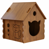 Maison pour chat en bois moderne, abri pour chat d'intérieur en forme de tête de chat avec trous d'aération, bords festonnés, abri en bois pour chats toutes saisons