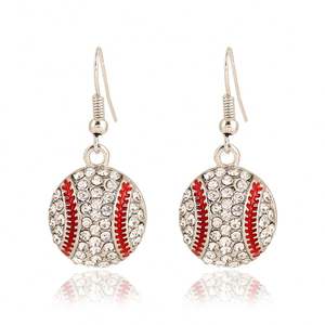 Boucles d'oreilles tendance style sportif en alliage avec strass, motifs baseball, basketball, softball, football, volleyball, à crochet - Product Image 1