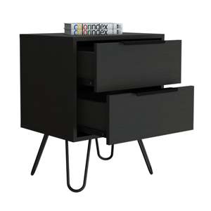 Nuvo Nightstand Two <b>Drawers</b> Hairpin Legs Bedroom <b>Storage</b> <b>Drawer</b> Unit - Product Image 6