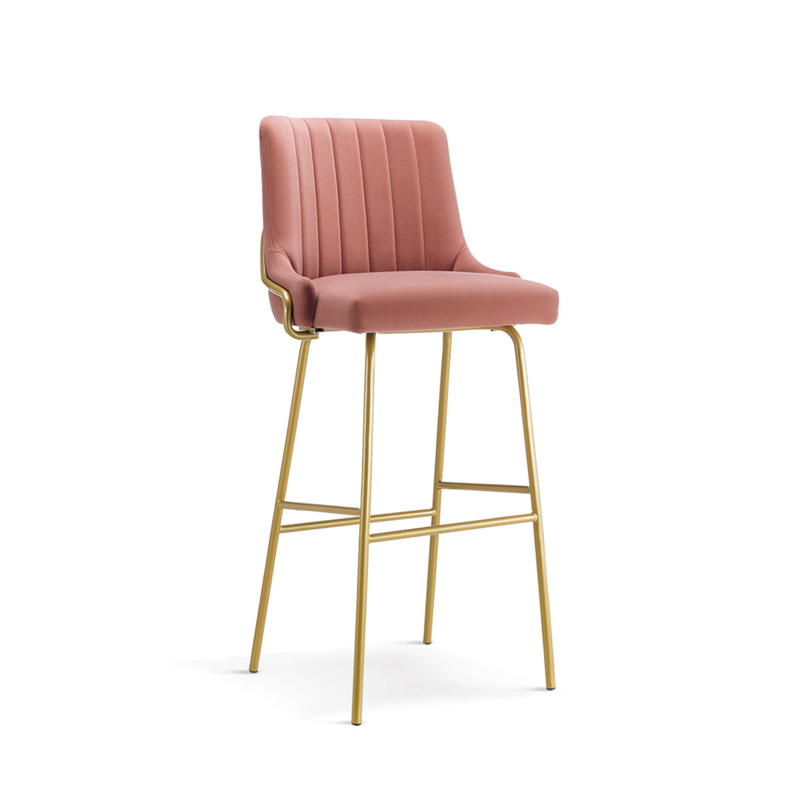 OEM&ODM Wholesale Bar Stools Chairs Modern Style Pink Velvet Adjustable Bar Chair Golden Powder Coated Frame