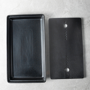 Nhà hàng INS Hotel Molecular Dish, món ăn ẩm thực lạnh, <span class=keywords><strong>sushi</strong></span>, phục vụ trên đĩa đen, đĩa gastronomy, đĩa hình chữ nhật, đá khô - Product Image 5