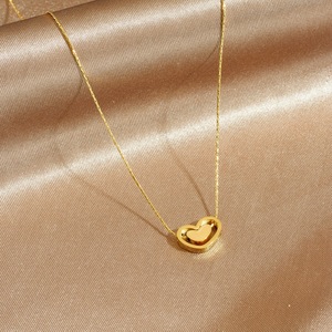 Heart Pendant Necklace Gold Plated Stainless Steel Openwork Design Daily Wear Gift Jewelry N3965 - Product Image 2