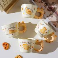 Tazas de Café de Cerámica Creativas de Lujo al por Mayor, con Diseño 3D de Gato, Logotipo Personalizado, Regalo Escolar, Caja de Color, Cuchara Incluida