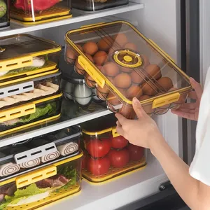 Stackable Refrigerator Storage Box Food Grade Containers Kitchen Eggs Organizers Boxes with Drainboard Timer Kitchen Large Case