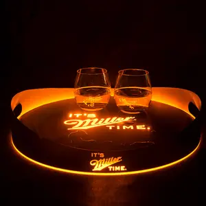 Miller Personal isierte runde LED Servier plastik Tablett Wiederauf ladbare Bier Wein LED Bar Tablett