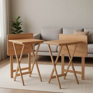 Ensemble de 2 tables à collation en bois naturel DB Alex, design moderne pliable, meubles de salon, tables d'appoint pour la maison - Product Image 2