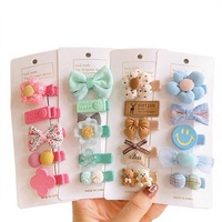 Aksesoris Rambut Anak Perempuan Motif Bunga Lucu Gaya Eropa Amerika, Jepit Rambut Pita untuk Anak Perempuan, Set 5pcs