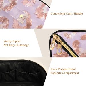 Floral Microfiber Cosmetic Bag Large Capacity <b>Makeup</b> Organizer Zipper Toiletry <b>Case</b> with Soft Handle for Travel - Product Image 3
