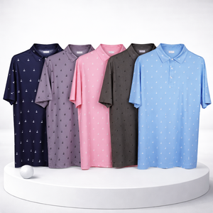 Chemise de golf polo personnalisée en polyester et élasthanne, à séchage rapide, respirante, avec logo brodé, en tissu tricoté sublimé. - Product Image 1