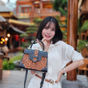 Bolsos de Mano Elegantes para Mujer 2025, Bolso de Mano Personalizado de Moda, Bolso de Cuero Genuino Hecho a Mano, Bolso de Lujo con Flores, Estilo Nacional - Product Image 5