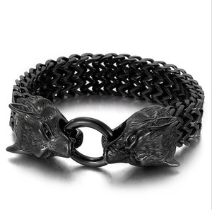 Pulsera de malla de hip hop, brazalete de lobo negro, acero inoxidable <span class=keywords><strong>2022</strong></span>, novedad de 316 - Product Image 1