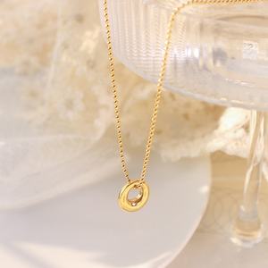 Collar Unisex de Acero Inoxidable Chapado en Oro de 18K con Cadena de Eslabones y Colgante de Anillo Ovalado Romántico con Círculo Hueco - para Aniversario - Product Image 2