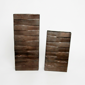 Petits vases à fleurs rectangulaires modernes en aluminium, à couches superposées et nervurés, marron, pour la maison et la décoration de table de mariage - Product Image 1