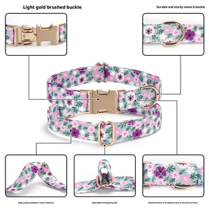 Collar y Correa para Perro con Liberación Rápida, Diseño de Rayas de Nailon, Hebilla Dorada Clara con Letras Grabadas, Encantador Morado Rosado para Perros y Gatos - Product Image 5