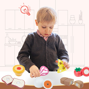 Ensemble de jeu de découpe d'aliments en bois pour enfants, jouet de cuisine d'imitation, jouet de découpe de pain, de viande et de fromage avec rangement, jeu de rôle - Product Image 3