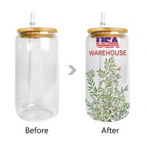 Lot de 50 verres à boire élégants de 16 oz, verres à bière transparents avec couvercle en bambou pour la sublimation et les films UV DTF - Product Image 2