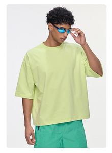 240G Cotton Blend Solid Color Oversized Knitted T-shirt Unisex Wide Shoulder Design Cool Skin Touch Short Sleeve <b>Tops</b> - Product Image 3