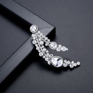 LUOTEEMI Broches Grandes de Lujo con Circonita Cúbica Ovalada y en Forma de Lágrima, con Diseño de Flor, para Mujer, Chapados en Oro Blanco Real, MOQ Bajo - Product Image 6