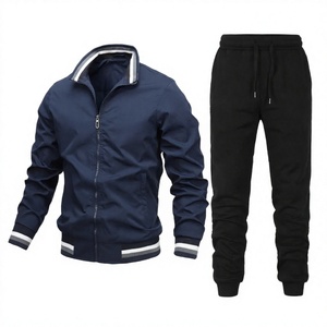 Conjunto Deportivo Azul Marino para Hombre, Manga Larga con Cierre, Ropa Deportiva Informal de Color Sólido, Transpirable, para Otoño, Corte Regular - Product Image 4