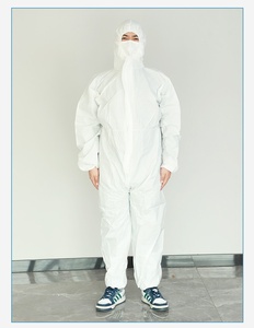 Abiti da <span class=keywords><strong>lavoro</strong></span> Non tessuti monouso con cappuccio bianco per laboratori indumenti di sicurezza per officina senza polvere - Product Image 6