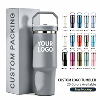 Gobelet isotherme avec poignée et paille rabattable 20oz 30oz en acier inoxydable à double paroi, tasse de voyage anti-fuite sans BPA
