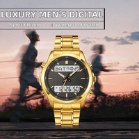 Jam Tangan Pria Digital Mewah Merk Ternama dengan Tali Baja Anti Karat, Tahan Air, Alarm, Kronograf & Layar LED
