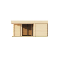 Sauna Luar Ruangan Modern Gaya Baru dari Kayu Cedar Merah/Hemlock dengan Area Relaksasi, Sauna Uap Kering untuk 4 Orang, Pembakaran Kayu 6 kw untuk Taman Keluarga