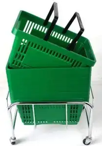 2 हैंडल वाली सब्जी सुपरमार्केट बास्केट प्लास्टिक 28l स्टैकेबल शॉपिंग बास्केट