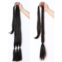 Postiche synthétique longue tressée 32 pouces, queue de cheval crépue lisse pour femmes, Extension capillaire marron foncé