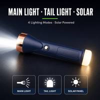 Lampe torche LED solaire avec recharge USB, double source lumineuse, faisceau principal et queue lumineuse pour le camping et les situations d'urgence