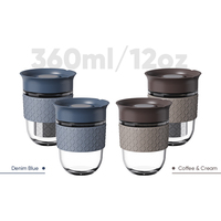 Reistuitbeker van borosilicaatglas met thee-infuser en siliconen handvat, herbruikbare koffiemok met deksel, lekvrij, fruitinfuser, 18oz 12oz