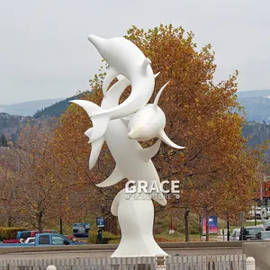 Statua a grandezza naturale di marmo della scultura del delfino di pietra del giardino bianco per la decorazione all'aperto