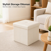 Pouf de rangement pliable en cuir 38x38x38cm, repose-pieds cube, capacité 150kg, espace de rangement dissimulé, siège gain de place pour salon et chambre