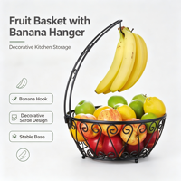 Panier de rangement et de transport pour fruits et légumes avec support à bananes pour cuisine et garde-manger