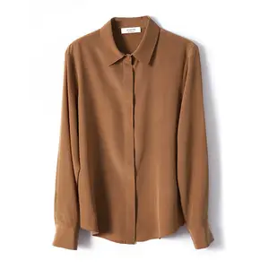 In Stock Spring Silk Shirt Ladies Wear Solid Color Long Sleeve Women's Blouses