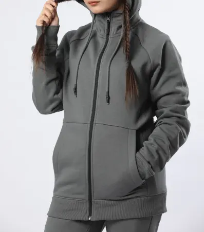 Mantel wanita OEM Logo kustom Retro 100% katun murni wanita warna Solid beralur mantel ritsleting
