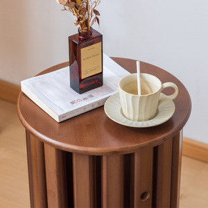 Bamboo <b>Stool</b> Stackable Round Walnut Color Home Living Room Furniture Minimalist Design Modern Appearance - Product Image 2
