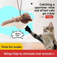 Mainan Hewan Peliharaan Burung Pipit Berbintik Kuning Model Kucing, Elektrik Bergetar, Mengayunkan Sayap, Hiburan Mandiri, Mengandung Catnip