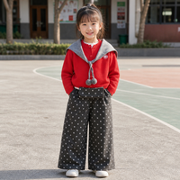 Ensemble Cardigan à Col Marin et Pantalon Large pour Filles, Rouge, Style Preppy, Tenue de Vacances Deux Pièces, Vente en Gros Personnalisée