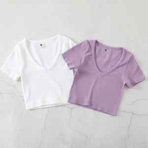 <b>Women's</b> Solid T-shirt <b>Tank</b> <b>Top</b> Seamless Streetwear Stretch Rib <b>Knit</b> Short Sleeve V-neck Casual <b>Tank</b> <b>Top</b> <b>for</b> <b>Women</b> - Product Image 2