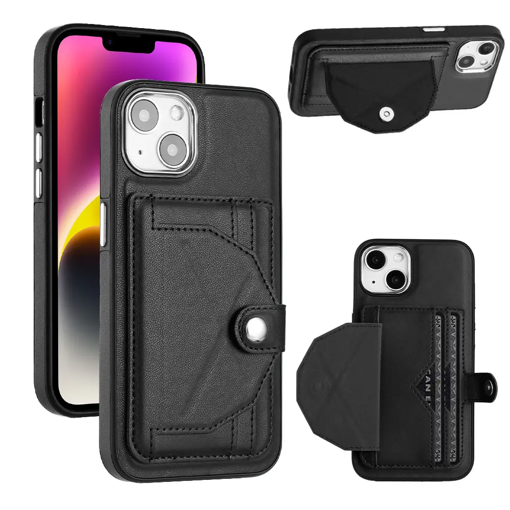 New Trending Product 2023 Pu Leather Back Case For Iphone 15 Pro Max Kickstand Card Slot wallet flip Cover For Iphone 15 14 13