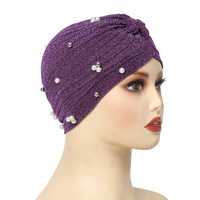Nouveau Turban Hijab pour Femme en Chiffon de Polyester Brillant Couleur Unie, Modèles Simples, Décoré de Perles, Ethnique Musulman, Écologique