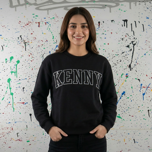 KENNY BLACK Sweat-shirt à capuche surdimensionné en velours avec demi-zip 100% coton Broderie appliquée Impression numérique Hiver CLUSH SPORTS - Product Image 1
