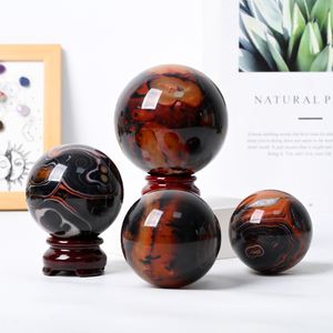 Whosale Natural Healing Crystal <b>Red</b> Black Sardonyx Agate Sphere Balls for Home Decoration - Product Image 2