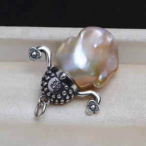 จี้เงินแท้ Yintai S925 รูปเทพเจ้าแห่งความมั่งคั่งสำหรับผู้หญิง 13-17 มม. ไข่มุกบาร็อคขนาดใหญ่ ถาดเปล่าสำหรับทำเครื่องประดับ DIY 4070 - Product Image 4