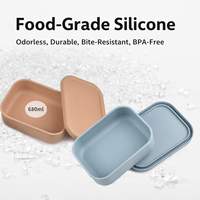 Boîte de conservation alimentaire compacte 17,5 cm, compatible micro-ondes, réutilisable, avec couvercle hermétique, pour le bureau, les étudiants, les voyages, boîte à lunch carrée en silicone